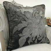 PILLOWCASE HANDMADE Anthracite GREY WITH EMBRODERY - VENEZIA